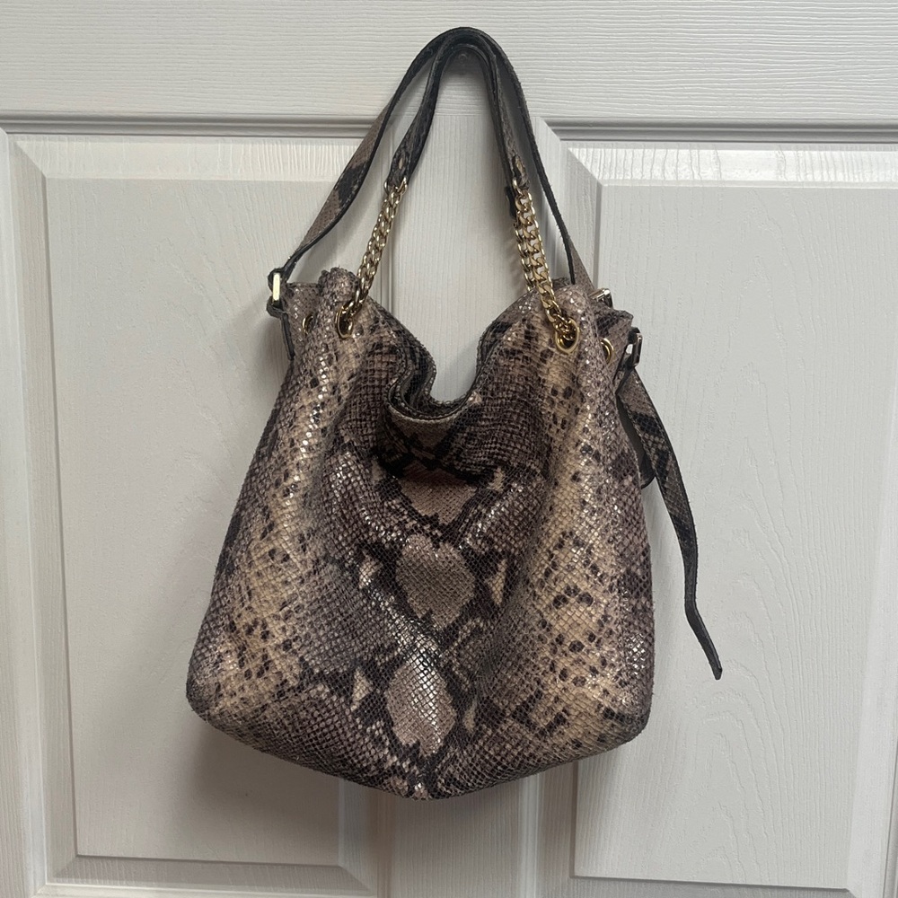 Michael Kors Snake Print Bucket Bag - Black and Brown